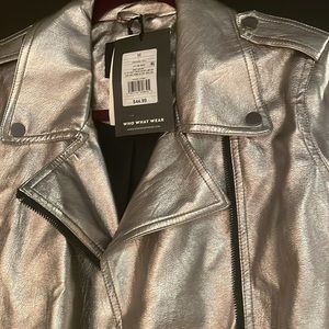metallic vegan leather moto jacket